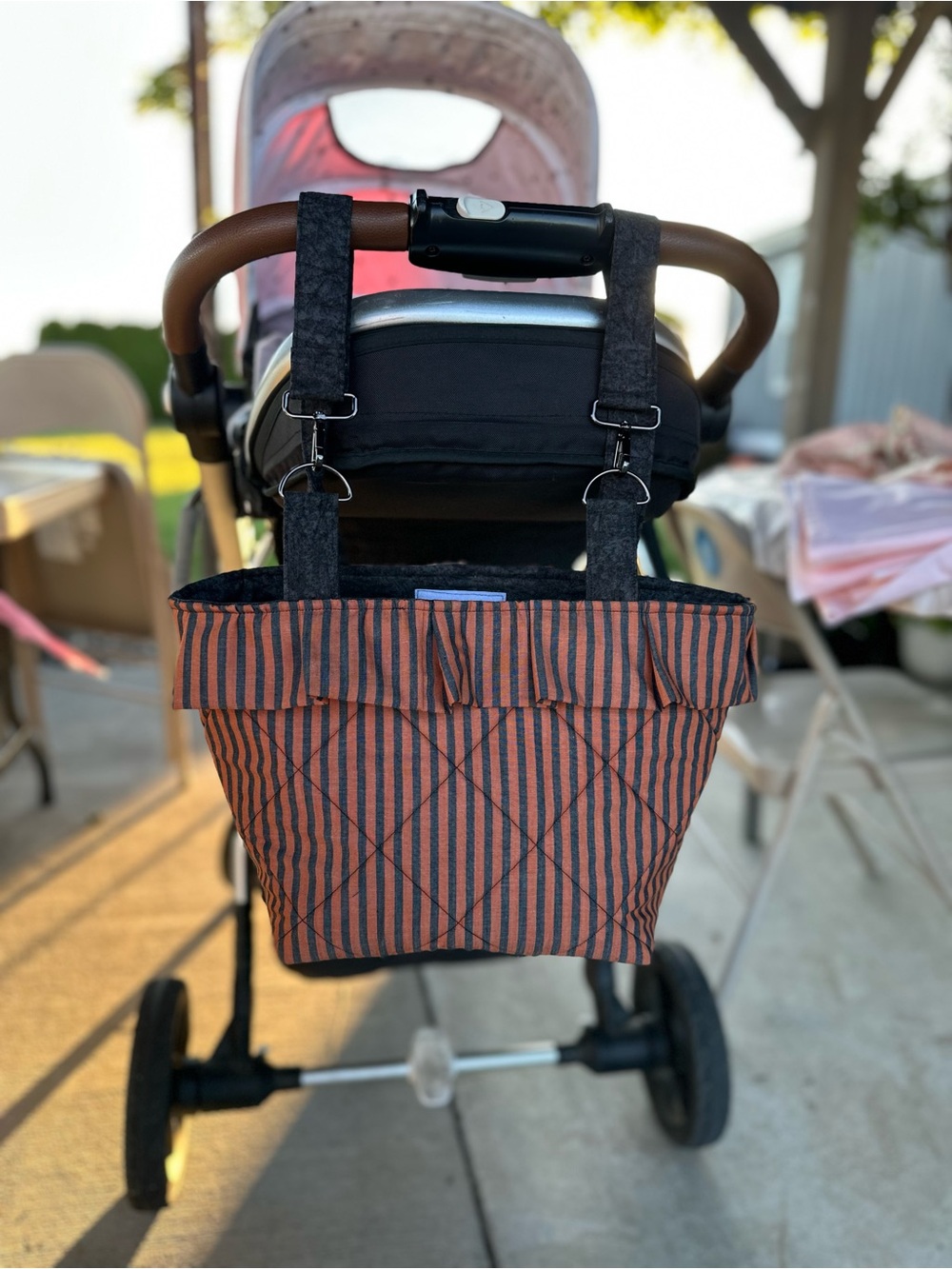 Striped stroller caddy